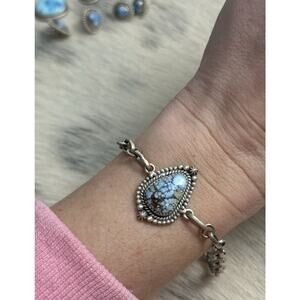 925 Sterling Silver Blue Golden Hills Turquoise Braided Handmade Link Bracelet